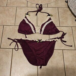 Everything But Water Plum and Cream Lace Bikini - Large - L